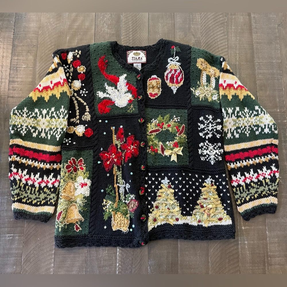 Tiara International Patchwork Festive Sweater Wit… - image 7